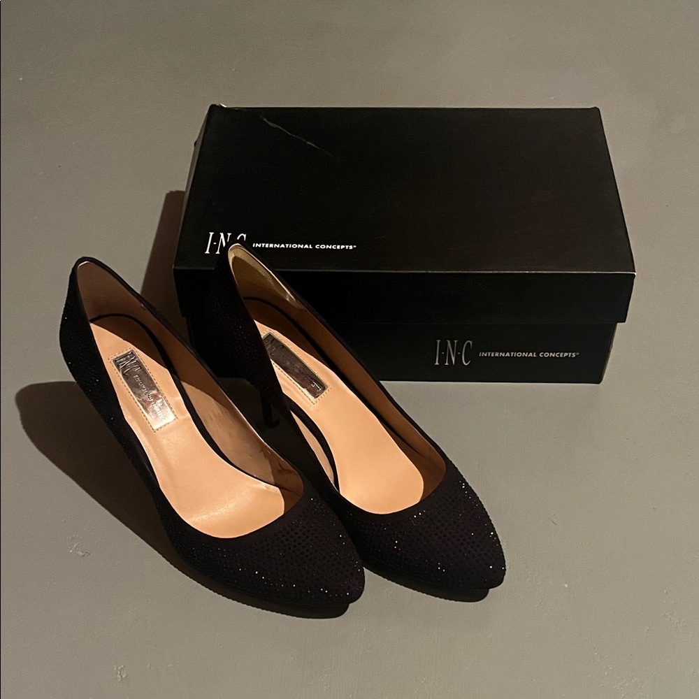 INC International Concepts Women's black rhinestone heels